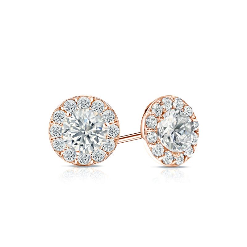 Simran Collection — Halo 1.00 ct. tw Lab Grown Diamond Stud Earrings in 14K Gold (E-F, SI)