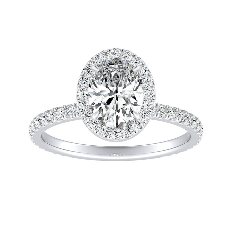Simran Collection — Halo 1.00 ct. Center Oval Lab Grown Diamond Engagement Ring in 14K White Gold