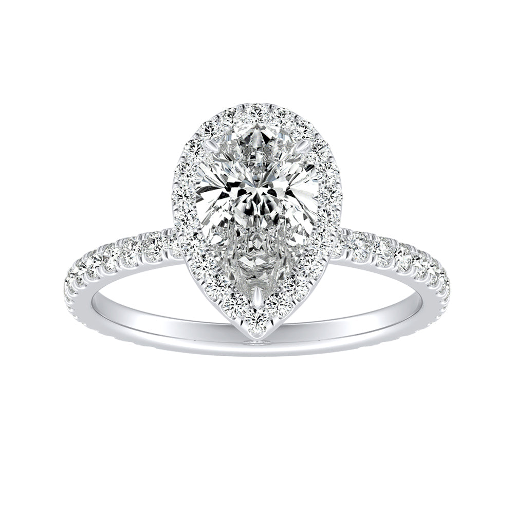 Simran Collection — Halo 1.00 ct. Center Pear Lab Grown Diamond Engagement Ring in 14K White Gold