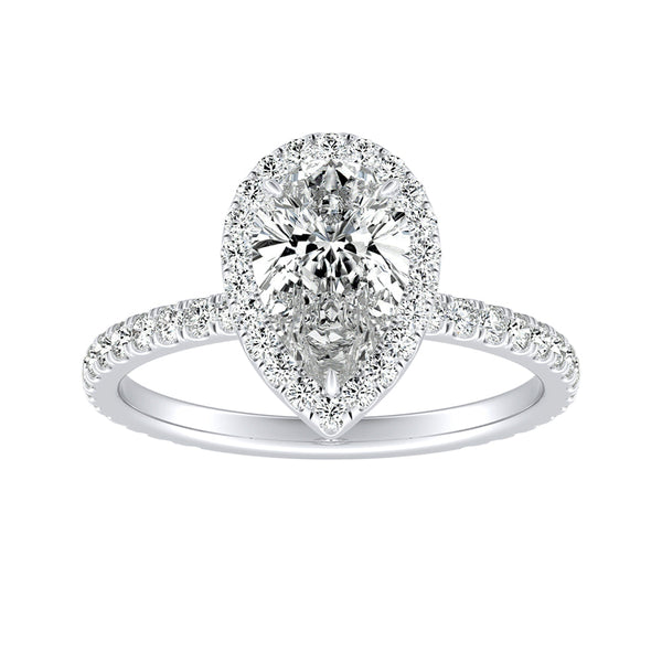 Halo 1.00 ct. Center Pear Lab Grown Diamond Engagement Ring in 14K White Gold