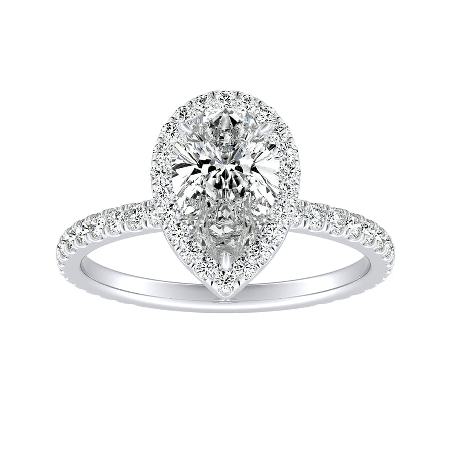 Simran Collection — Halo 1.00 ct. Center Pear Lab Grown Diamond Engagement Ring in 14K White Gold