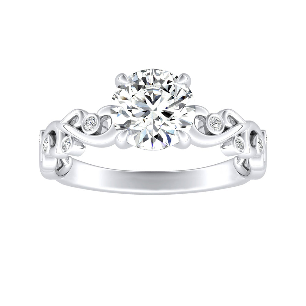 Simran Collection — 1.00 ct. Center Round Lab Grown Diamond Engagement Ring in 14K White Gold