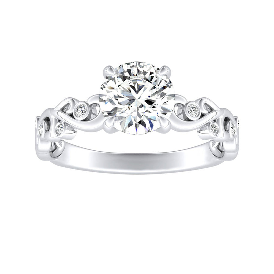 Simran Collection — 1.00 ct. Center Round Lab Grown Diamond Engagement Ring in 14K White Gold