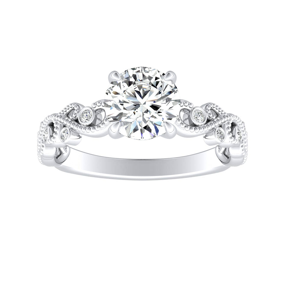Simran Collection — 1.00 ct. Center Round Lab Grown Floral Diamond Engagement Ring in 14K White Gold