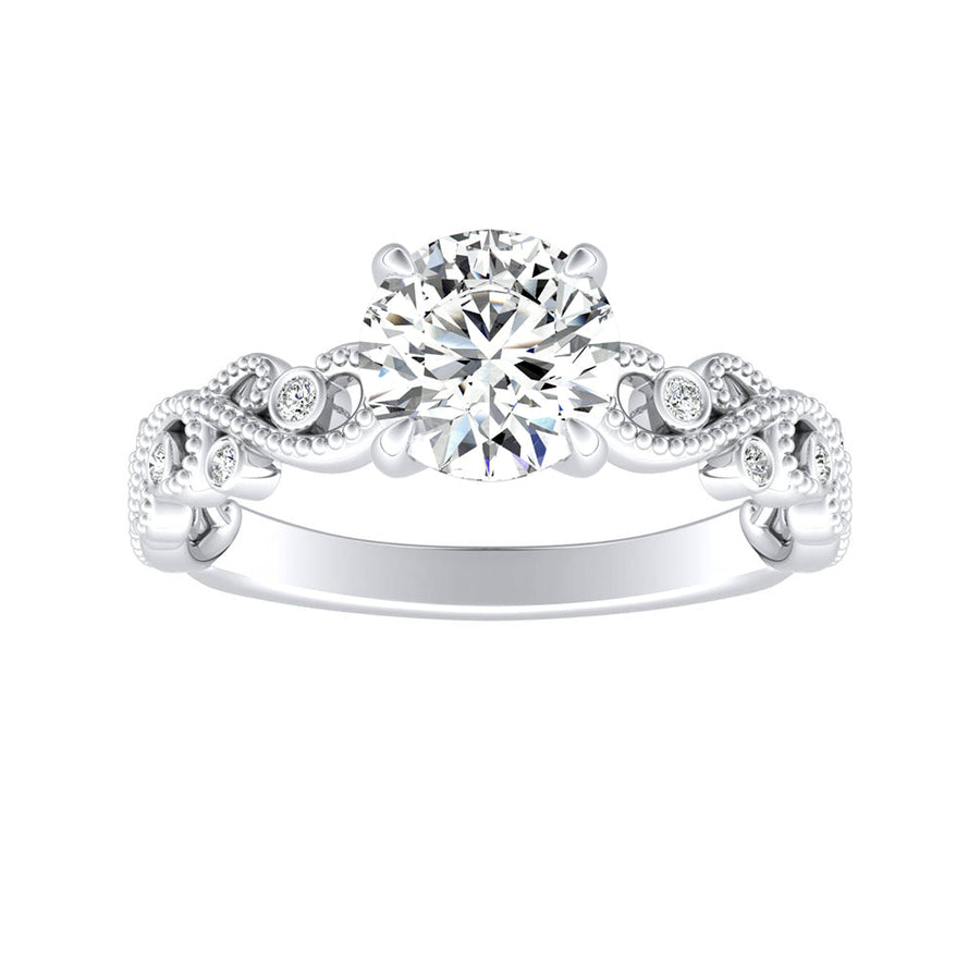 Simran Collection — 1.00 ct. Center Round Lab Grown Floral Diamond Engagement Ring in 14K White Gold