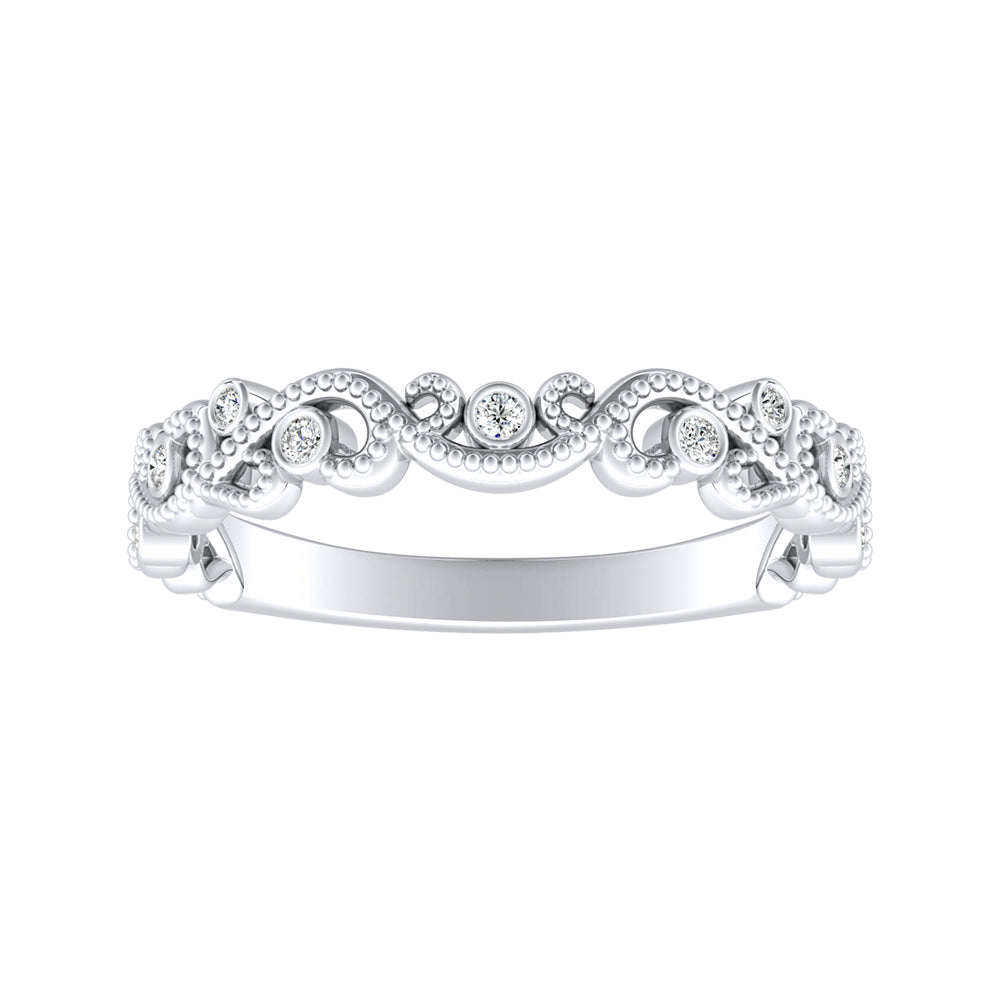 Simran Collection — Floral Milgrain Lab Grown Diamond Wedding Ring in 14K White Gold