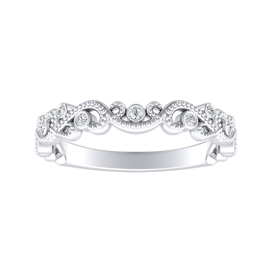 Simran Collection — Floral Milgrain Lab Grown Diamond Wedding Ring in 14K White Gold
