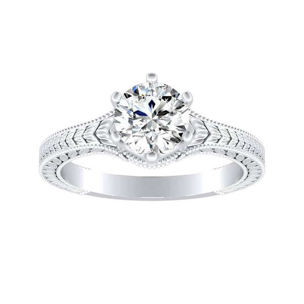 1.00 ct. Center Round Lab Grown Vintage Solitaire Diamond Engagement Ring in 14K White Gold