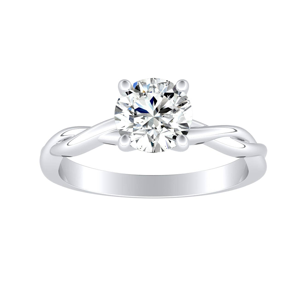 Simran Collection — 1.00 ct. Center Round Lab Grown Twisted Solitaire Diamond Engagement Ring in 14K White Gold