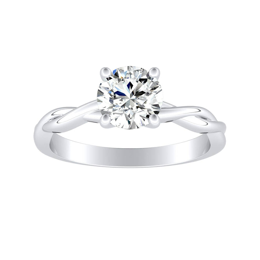 Simran Collection — 1.00 ct. Center Round Lab Grown Twisted Solitaire Diamond Engagement Ring in 14K White Gold