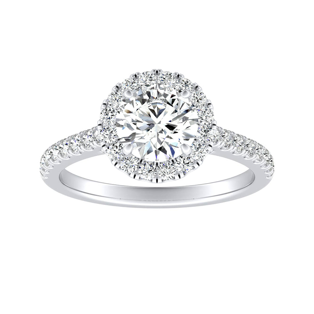 Simran Collection — Halo 1.00 ct. Center Round Lab Grown Diamond Engagement Ring in 14K White Gold