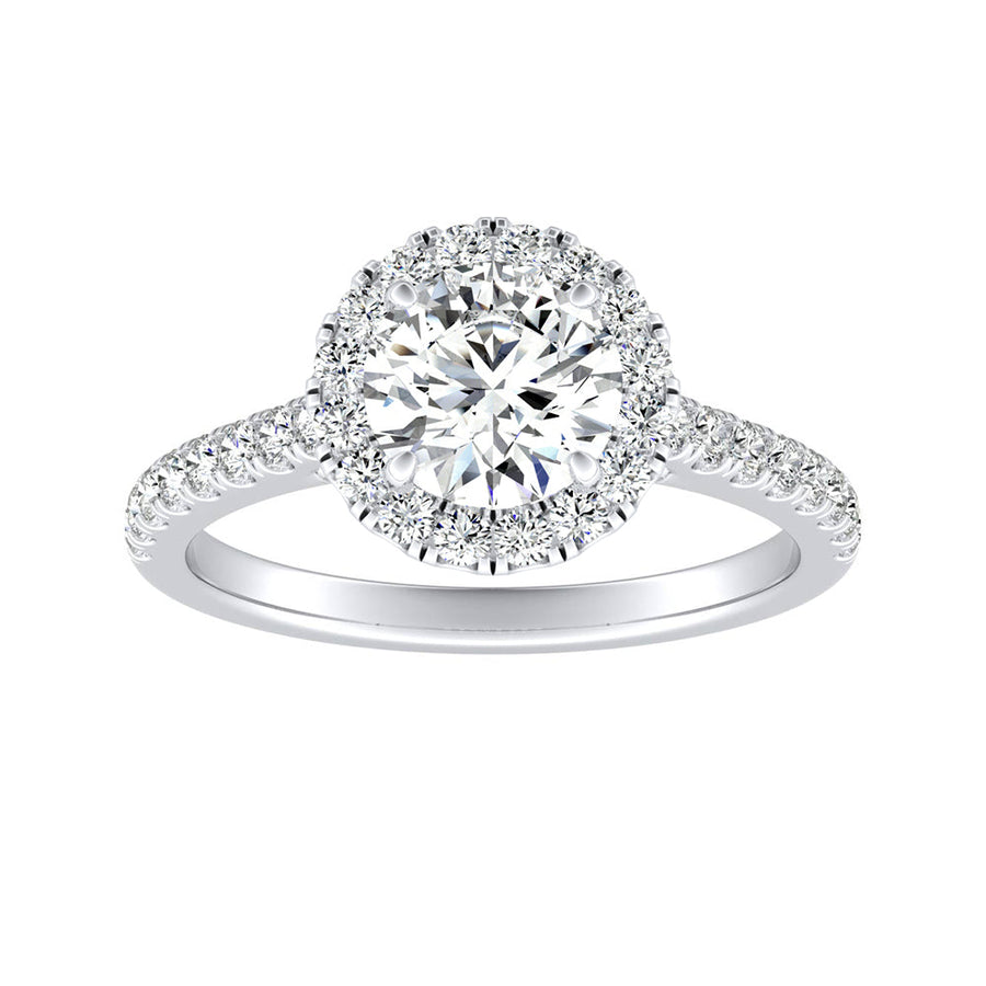 Simran Collection — Halo 1.00 ct. Center Round Lab Grown Diamond Engagement Ring in 14K White Gold