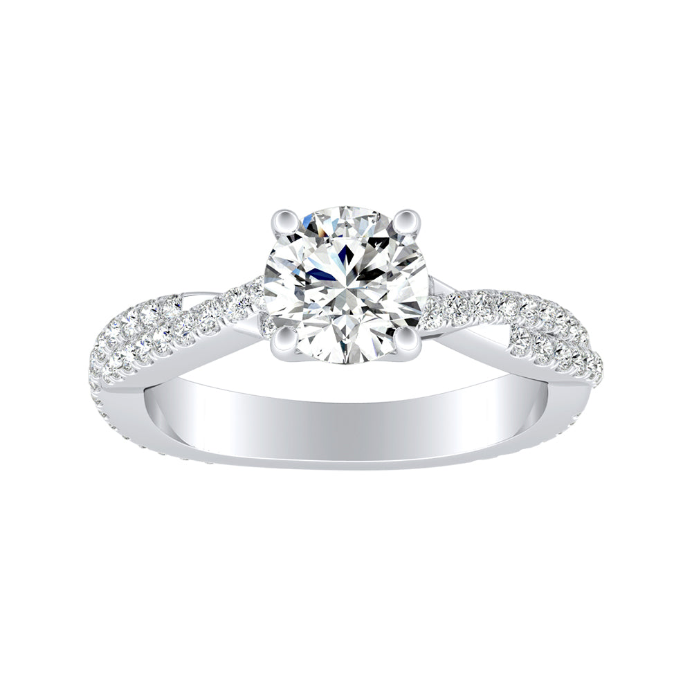 Simran Collection — 1.00 ct. Center Round Lab Grown Diamond Twisted Engagement Ring in 14K White Gold