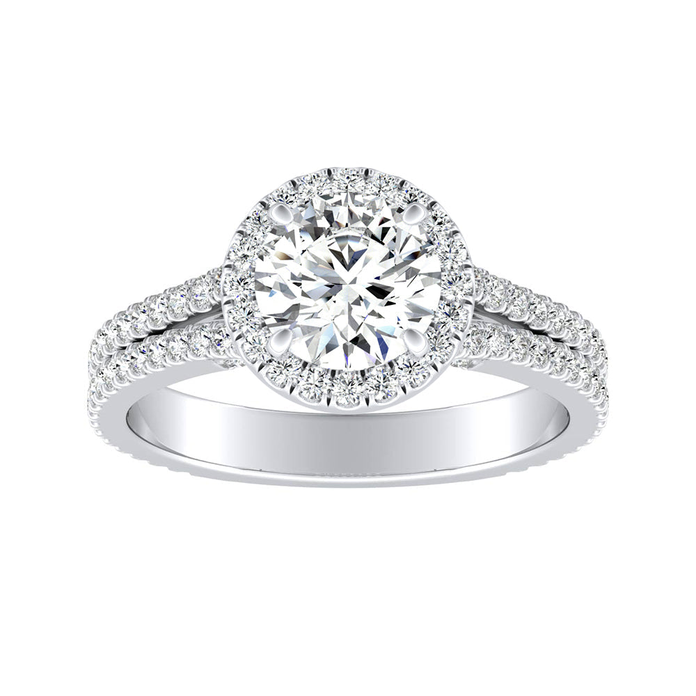 Simran Collection — Halo 1.00 ct. Center Round Lab Grown Diamond Engagement Ring in 14K White Gold