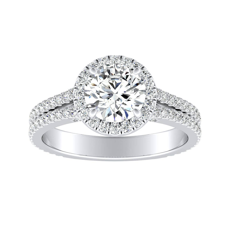 Simran Collection — Halo 1.00 ct. Center Round Lab Grown Diamond Engagement Ring in 14K White Gold