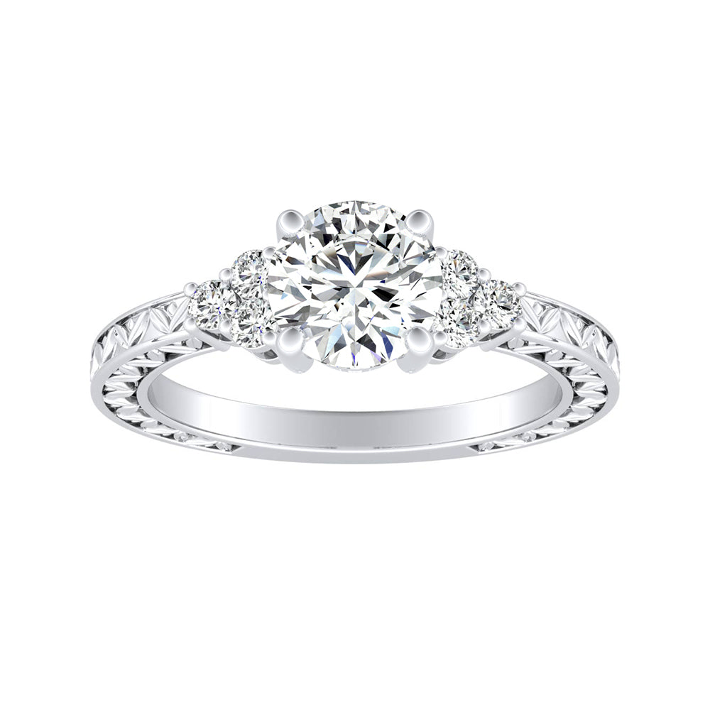 Simran Collection — 1.00 ct. Center Round Lab Grown Diamond Vintage Engagement Ring in 14K White Gold