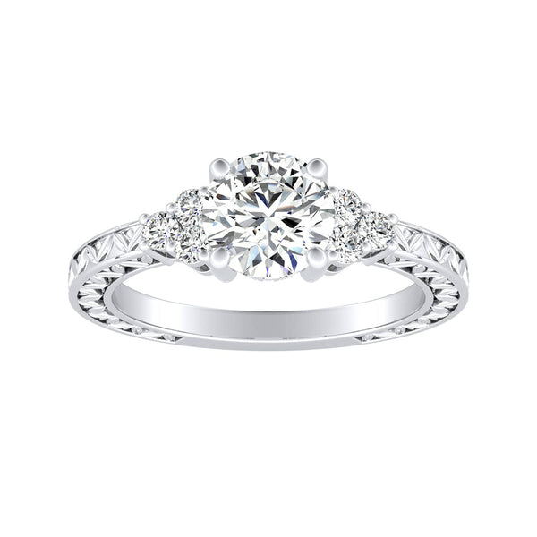 1.00 ct. Center Round Lab Grown Diamond Vintage Engagement Ring in 14K White Gold