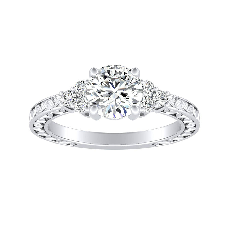 Simran Collection — 1.00 ct. Center Round Lab Grown Diamond Vintage Engagement Ring in 14K White Gold