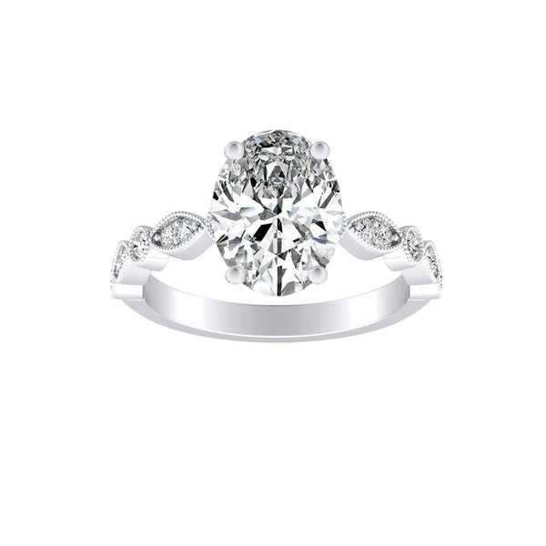 Vintage 1.00 ct. Center Oval Lab Grown Diamond Engagement Ring in 14K White Gold