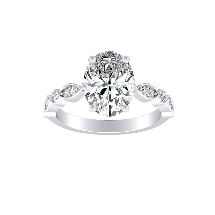 Simran Collection — Vintage 1.00 ct. Center Oval Lab Grown Diamond Engagement Ring in 14K White Gold