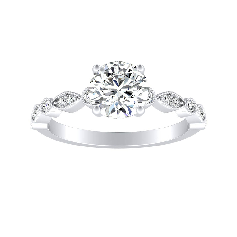 Simran Collection — Vintage 1.00 ct. Center Round Lab Grown Diamond Engagement Ring in 14K White Gold