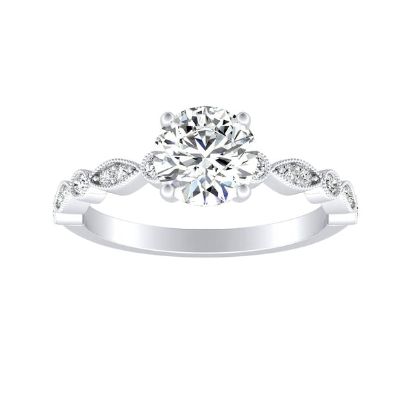 Vintage 1.00 ct. Center Round Lab Grown Diamond Engagement Ring in 14K White Gold