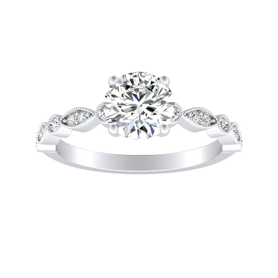 Simran Collection — Vintage 1.00 ct. Center Round Lab Grown Diamond Engagement Ring in 14K White Gold