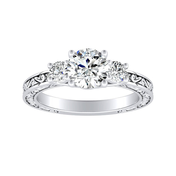 Three Stone Round Lab Grown Diamond Engagement Ring 1.00 ct. Center in 14K White Gold