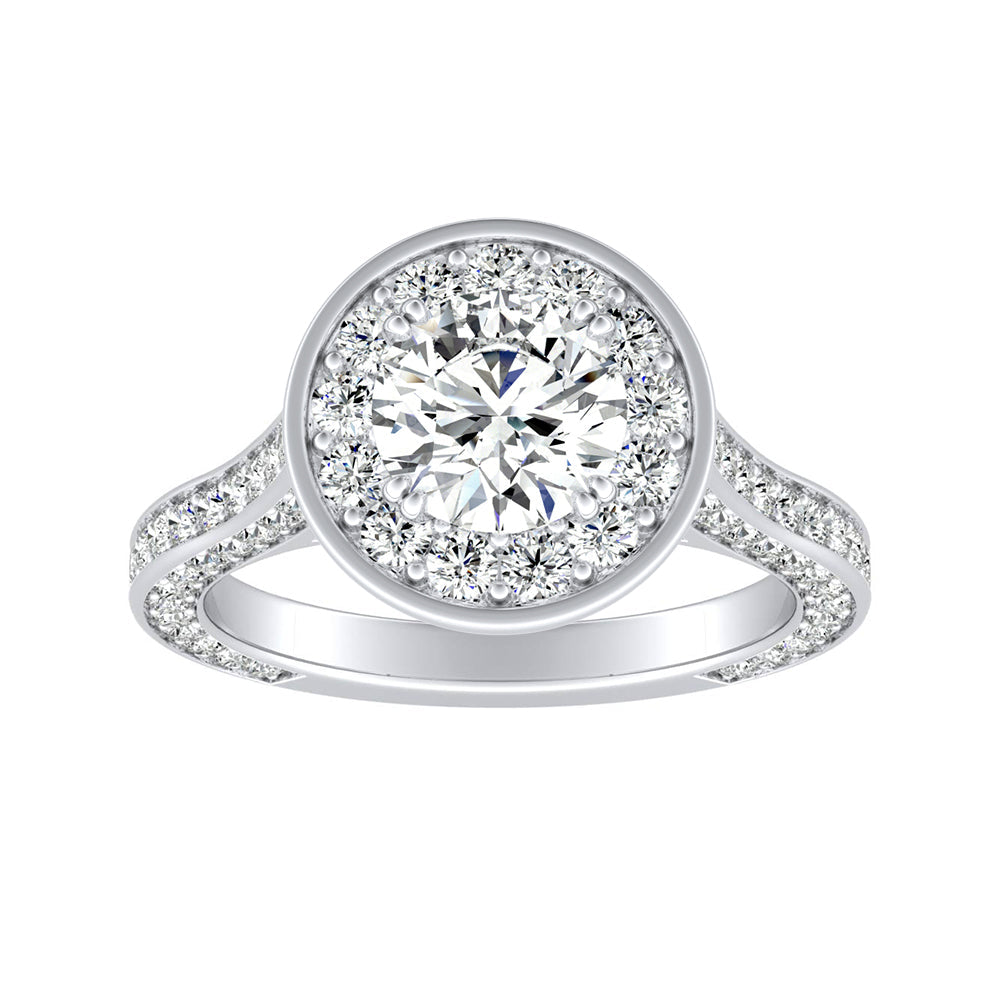 Simran Collection — 1.00 ct. Center Round Lab Grown Diamond Halo Engagement Ring in 14K White Gold