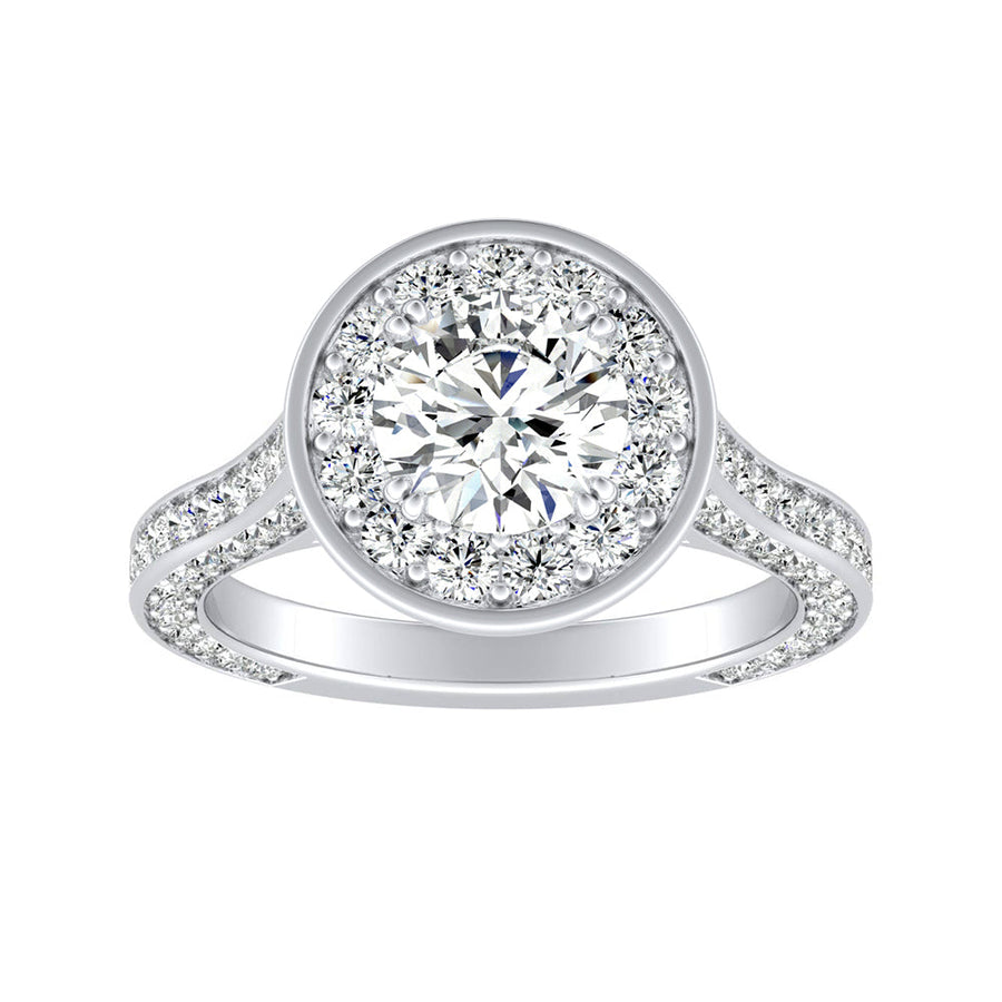 Simran Collection — 1.00 ct. Center Round Lab Grown Diamond Halo Engagement Ring in 14K White Gold