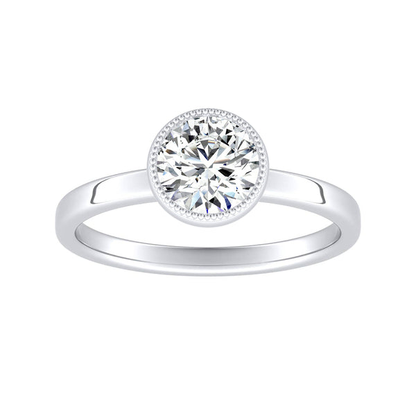 Solitaire Round Lab Grown Diamond Engagement Ring 1.00 ct. Center in 14K White Gold