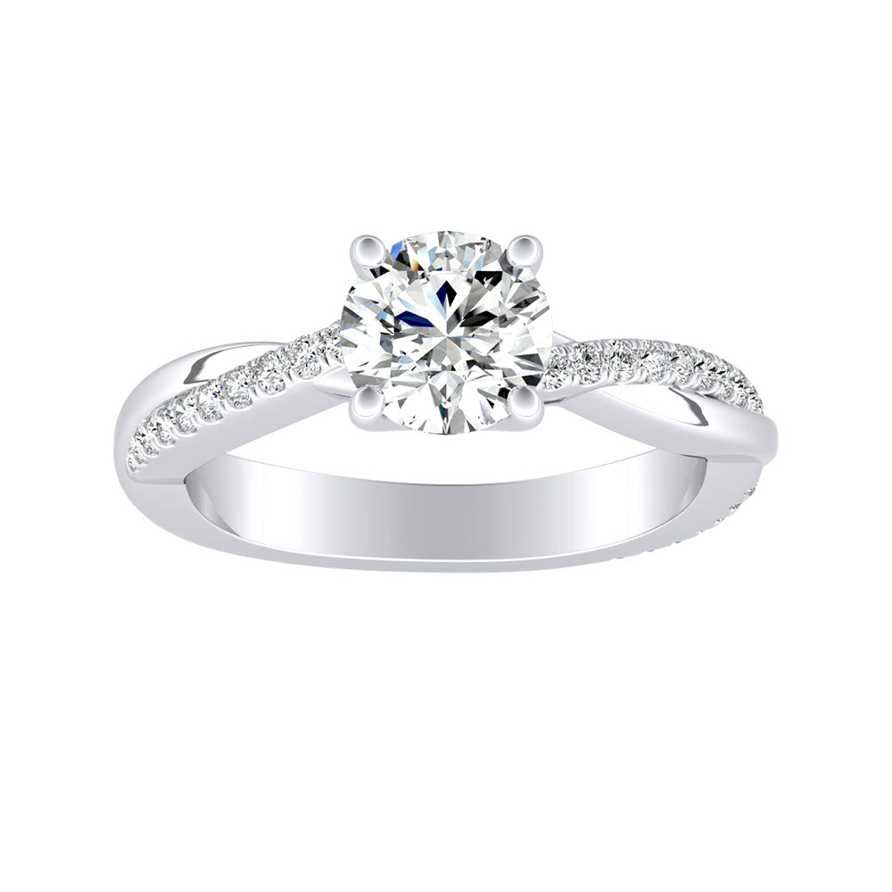 Simran Collection — Modern 1.00 ct. Center Round Lab Grown Diamond Engagement Ring in 14K White Gold
