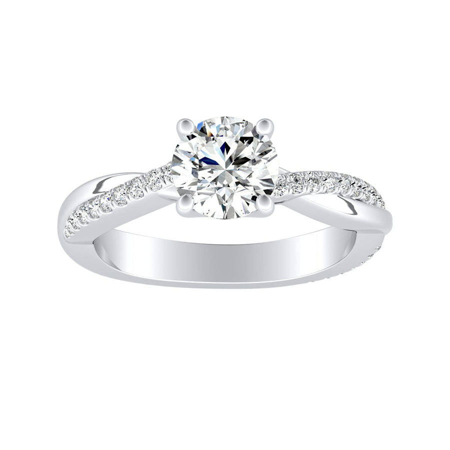 Simran Collection — Modern 1.00 ct. Center Round Lab Grown Diamond Engagement Ring in 14K White Gold