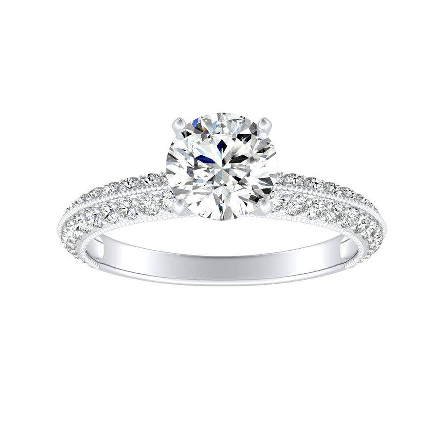 Simran Collection — 1.00 ct. Center Round Lab Grown Diamond Engagement Ring in 14K White Gold