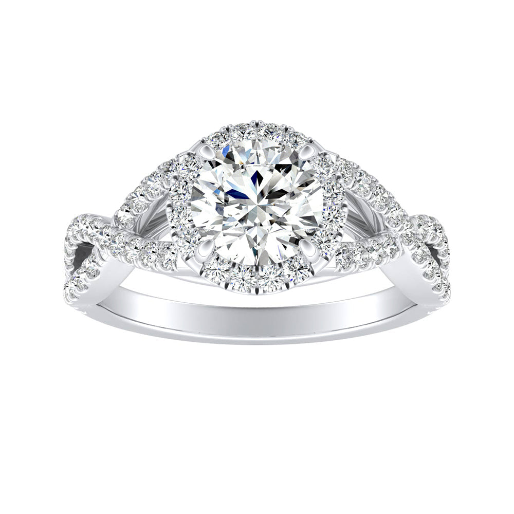 Simran Collection — 1.00 ct. Center Round Lab Grown Diamond Engagement Ring in 14K White Gold