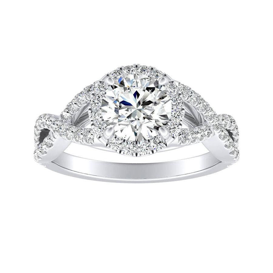 Simran Collection — 1.00 ct. Center Round Lab Grown Diamond Engagement Ring in 14K White Gold