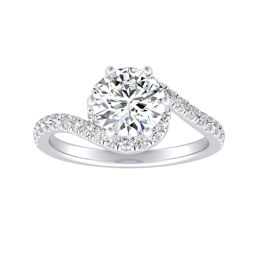 Simran Collection — 1.00 ct. Center Lab Grown Round Diamond Engagement Ring in 14K White Gold