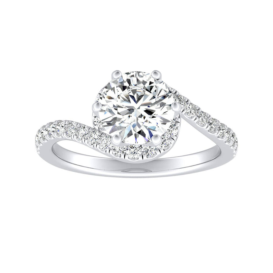 Simran Collection — 1.00 ct. Center Lab Grown Round Diamond Engagement Ring in 14K White Gold