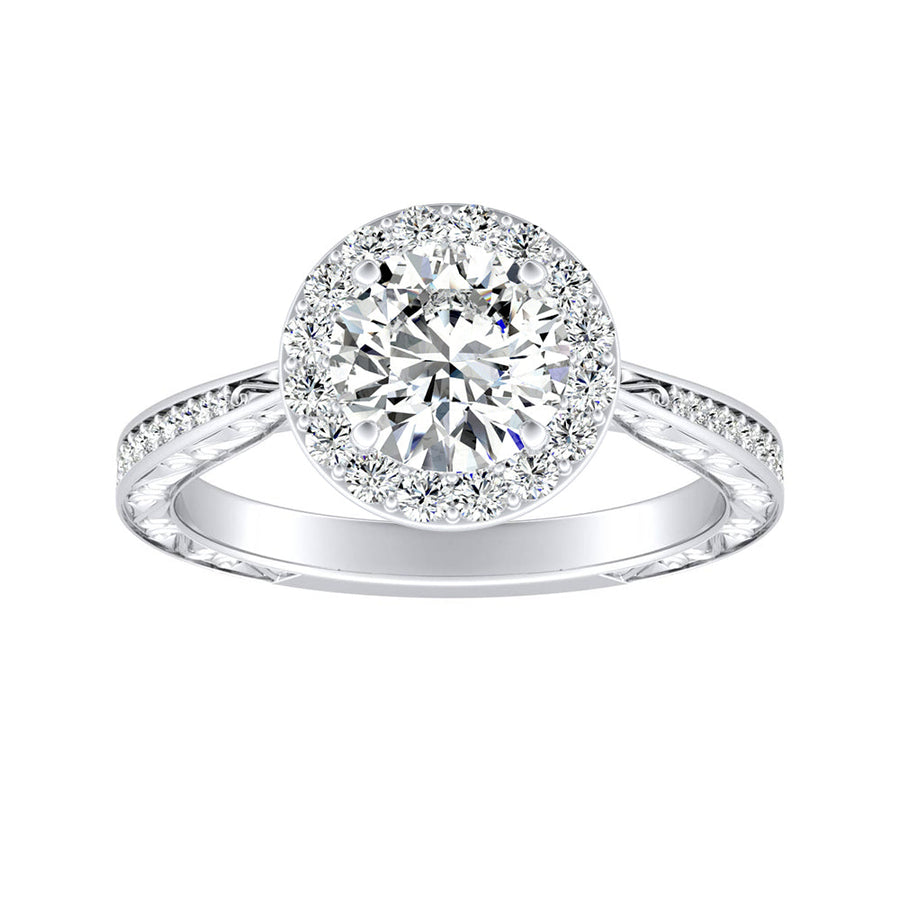 Simran Collection — 1.00 ct. Center Halo Round Lab Grown Diamond Engagement Ring in 14K White Gold