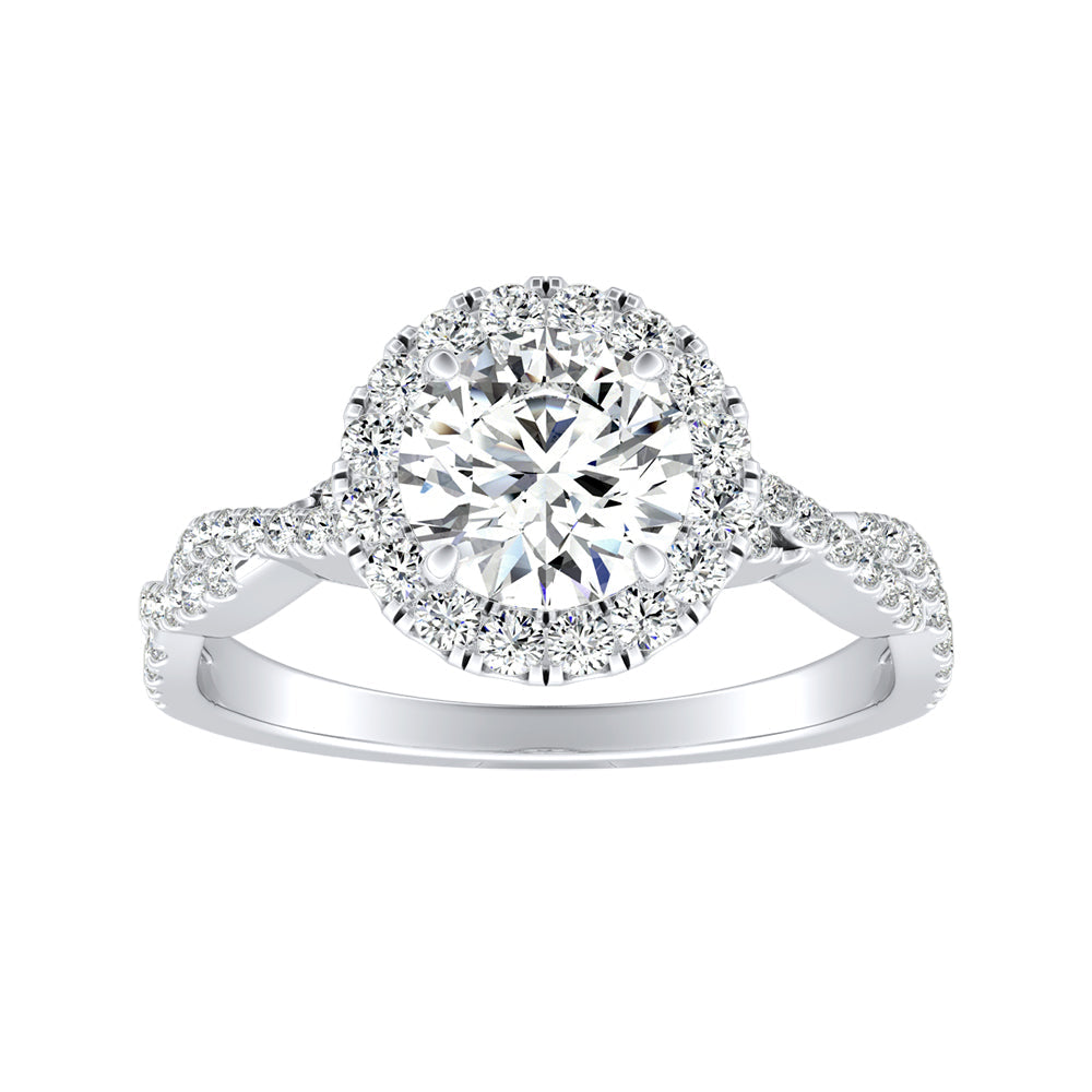 Simran Collection — Halo 1.00 ct. Center Round Lab Grown Diamond Engagement Ring in 14K White Gold