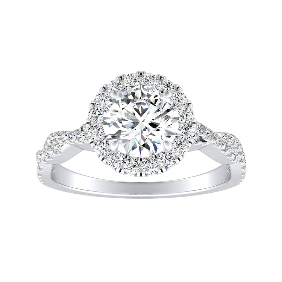Simran Collection — Halo 1.00 ct. Center Round Lab Grown Diamond Engagement Ring in 14K White Gold
