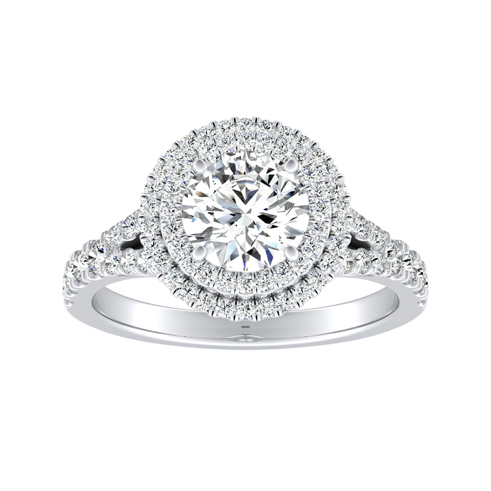 Simran Collection — Double Halo 1.00 ct. Center Round Lab Grown Diamond Engagement Ring in 14K White Gold