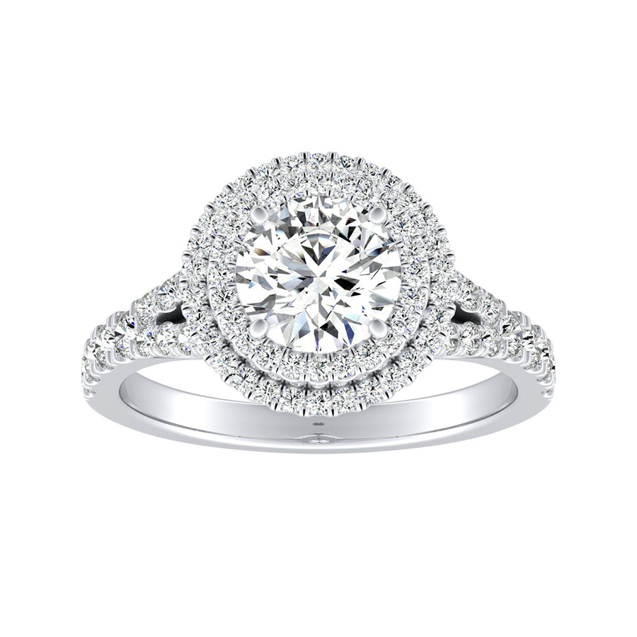 Simran Collection — Double Halo 1.00 ct. Center Round Lab Grown Diamond Engagement Ring in 14K White Gold