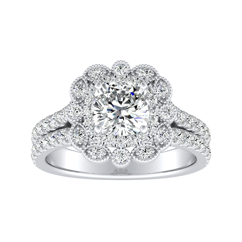 Simran Collection — Halo 1.00 ct. Center Round Lab Grown Diamond Engagement Ring in 14K White Gold