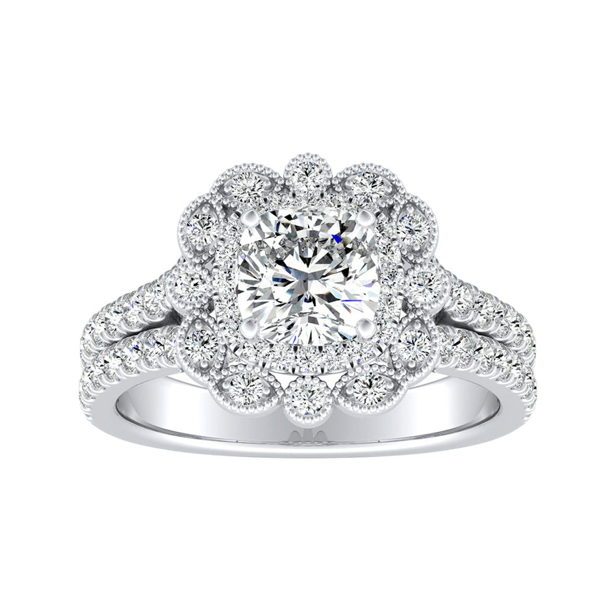Simran Collection — Halo 1.00 ct. Center Round Lab Grown Diamond Engagement Ring in 14K White Gold