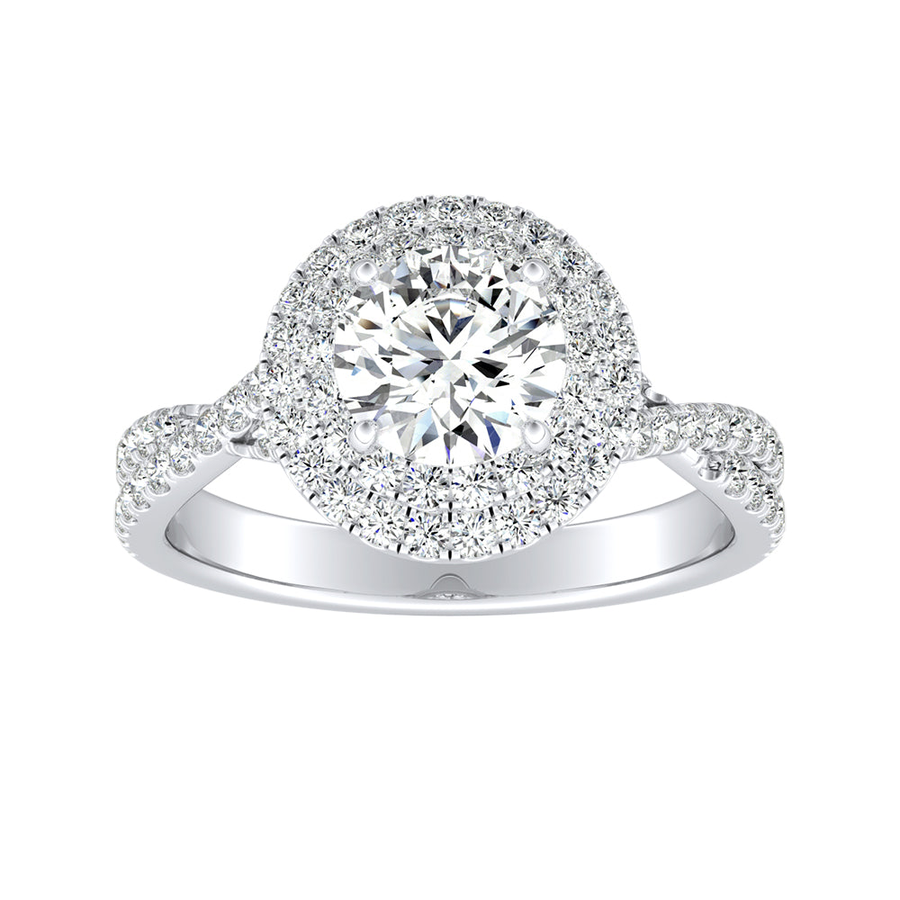 Simran Collection — 1.00 ct. Center Double Halo Round Lab Grown Diamond Engagement Ring in 14K White Gold