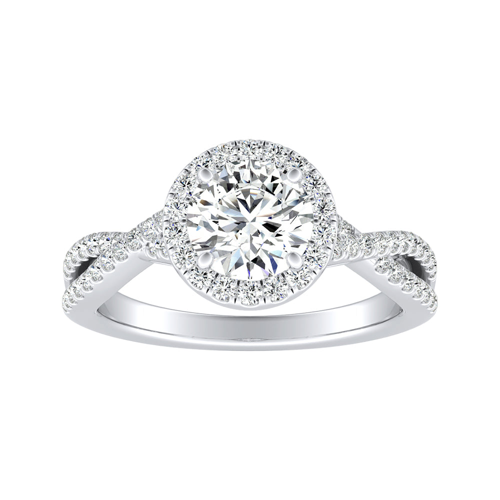 Simran Collection — Halo 1.00 ct. Center Round Lab Grown Diamond Engagement Ring in 14K White Gold