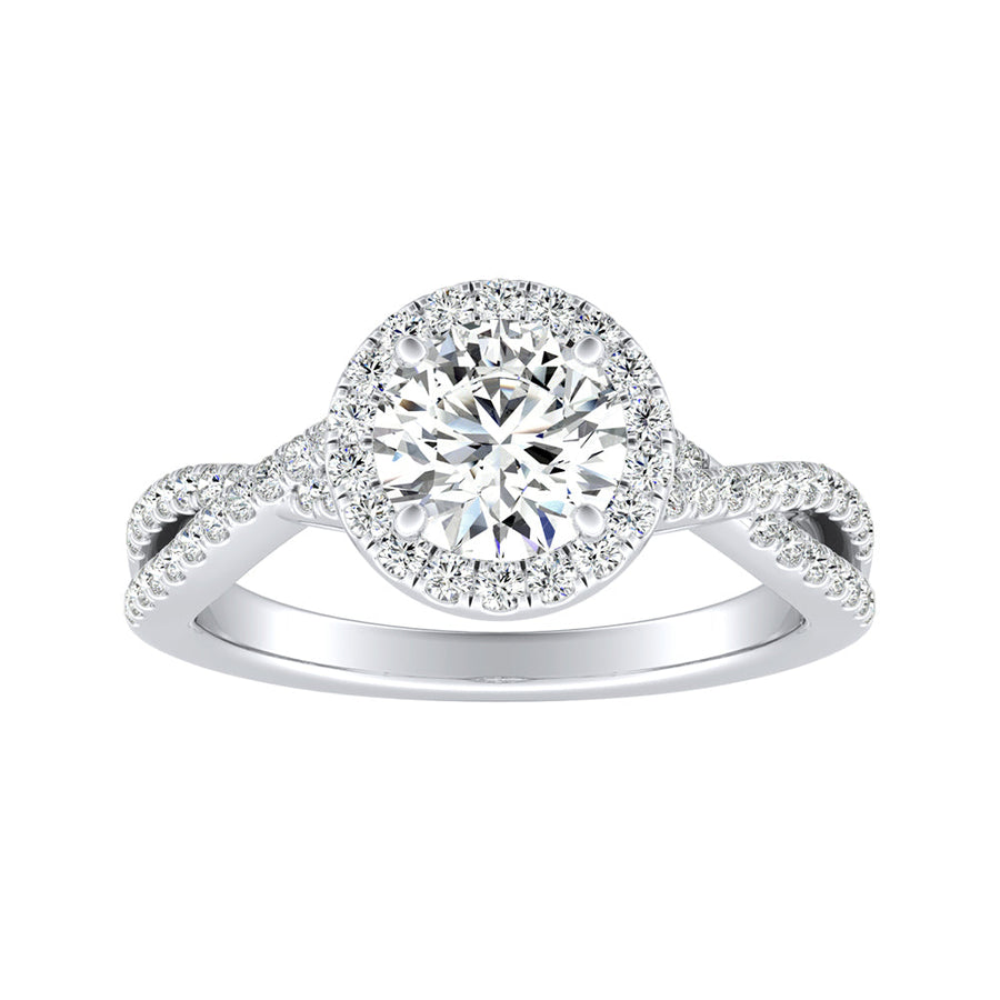 Simran Collection — Halo 1.00 ct. Center Round Lab Grown Diamond Engagement Ring in 14K White Gold