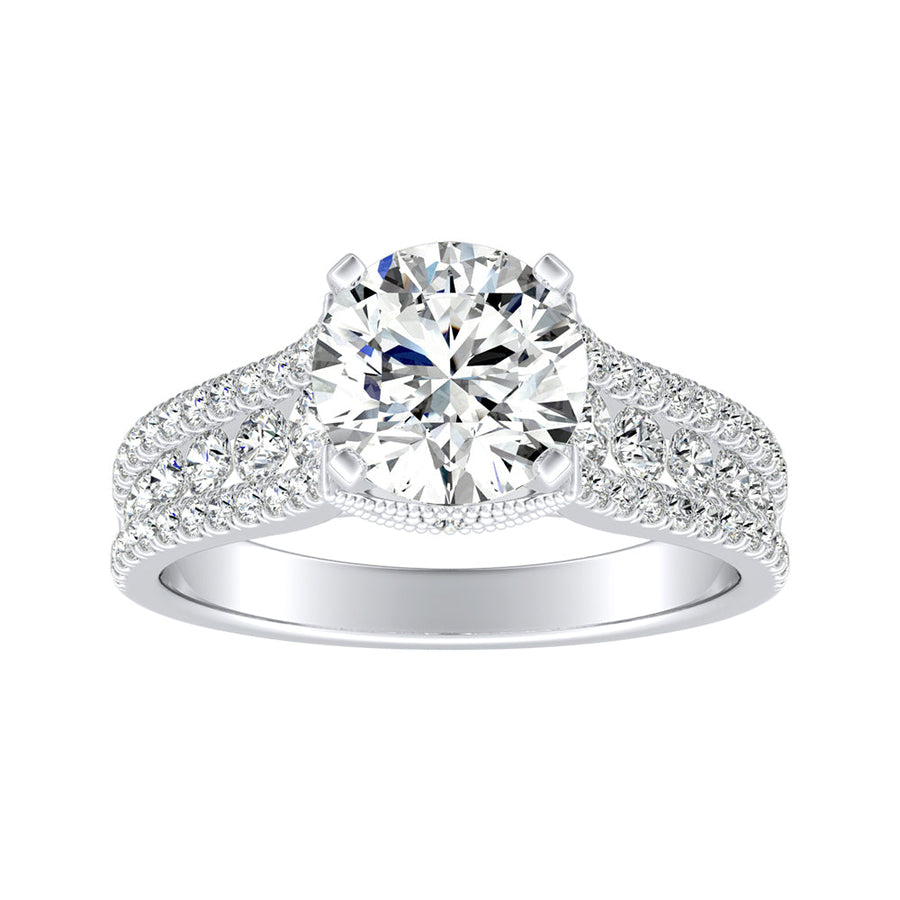Simran Collection — 1.00 ct. Center Round Lab Grown Diamond Engagement Ring in 14K White Gold