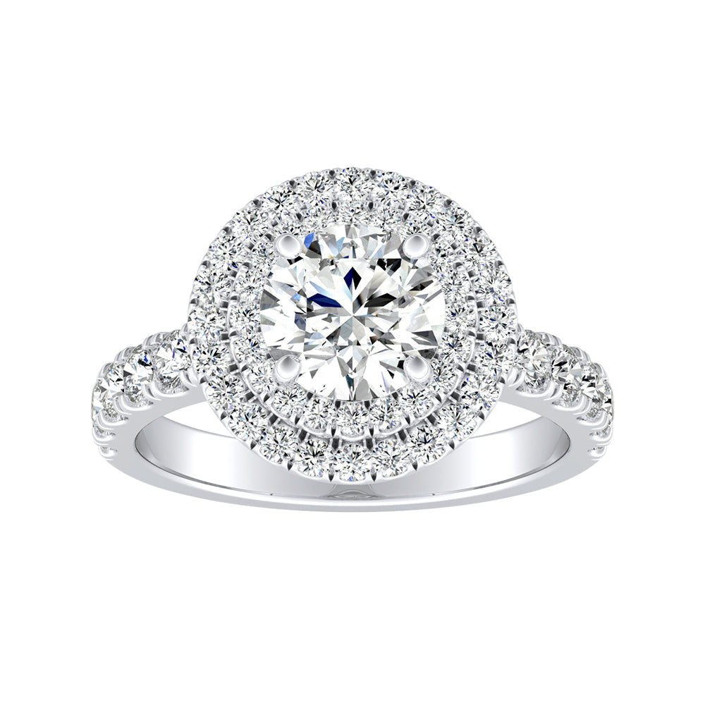 Simran Collection — Double Halo 1.00 ct. Center Round Lab Grown Diamond Engagement Ring in 14K White Gold